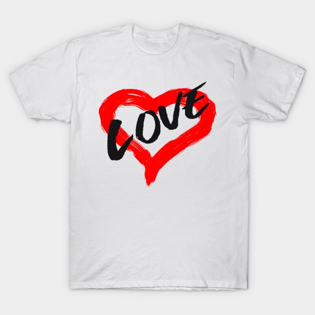 Valentines Day Love Heart in paint brush stroke design T-Shirt by Lerad28